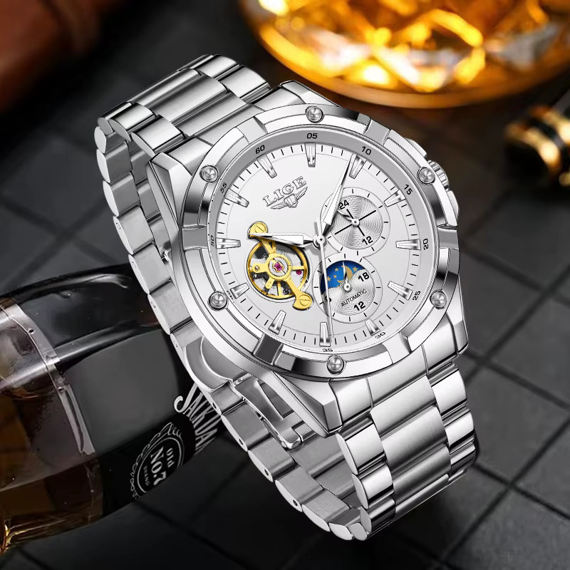 LIGE Chronograph, Automatik, Edelstahl, Silber, Herren - Bild 2