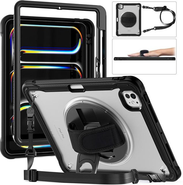 Stoßfeste Schutzhülle mit Riemen für Apple iPad Pro 11, 12.9, 13 Zoll und iPad Air 4, 5 sowie iPad Generationen 7, 8, 9, 10, 10.2, 10.9 in Schwarz und Multicolour - Bild 1