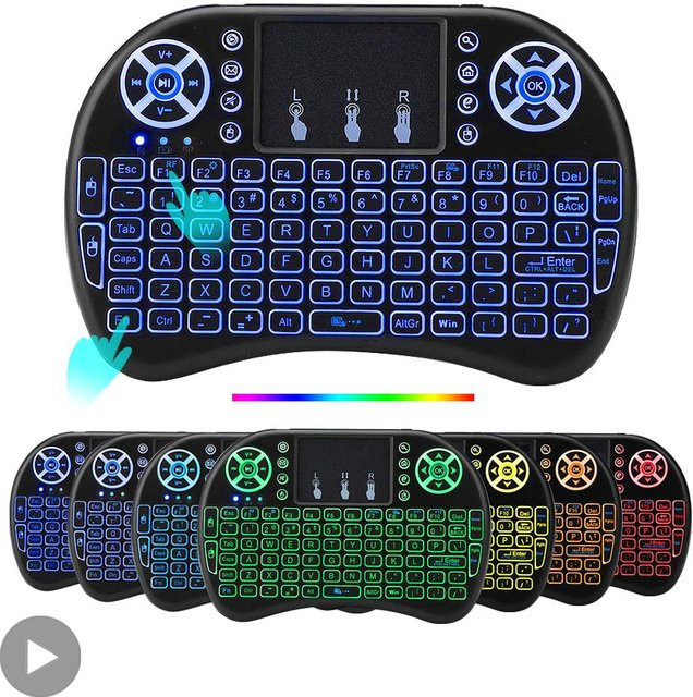 AyeBeau Air Mouse Mini-Funktastatur mit Touchpad und RGB-Hintergrundbeleuchtung in Schwarz, AZERTY Layout für Französisch, Spanisch, Portugiesisch und Russisch - Bild 1