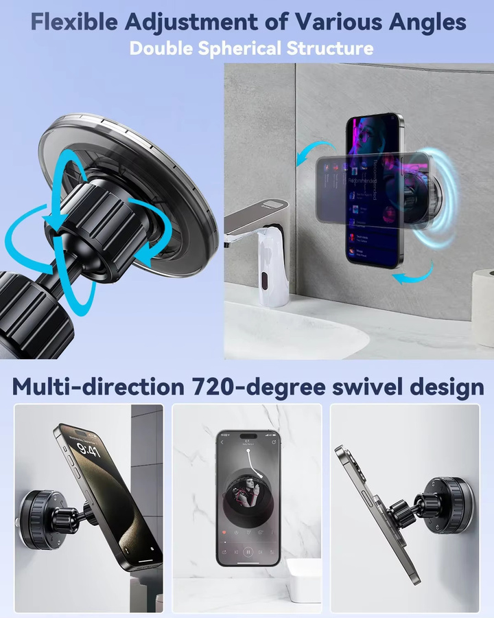 Oatsbasf Magnetischer Vakuum-Saugnapf-Telefonhalter in Schwarz, tragbare 720 Grad drehbare Adsorptions-Autotelefonhalterung für iPhone 16/15/14 - Bild 4