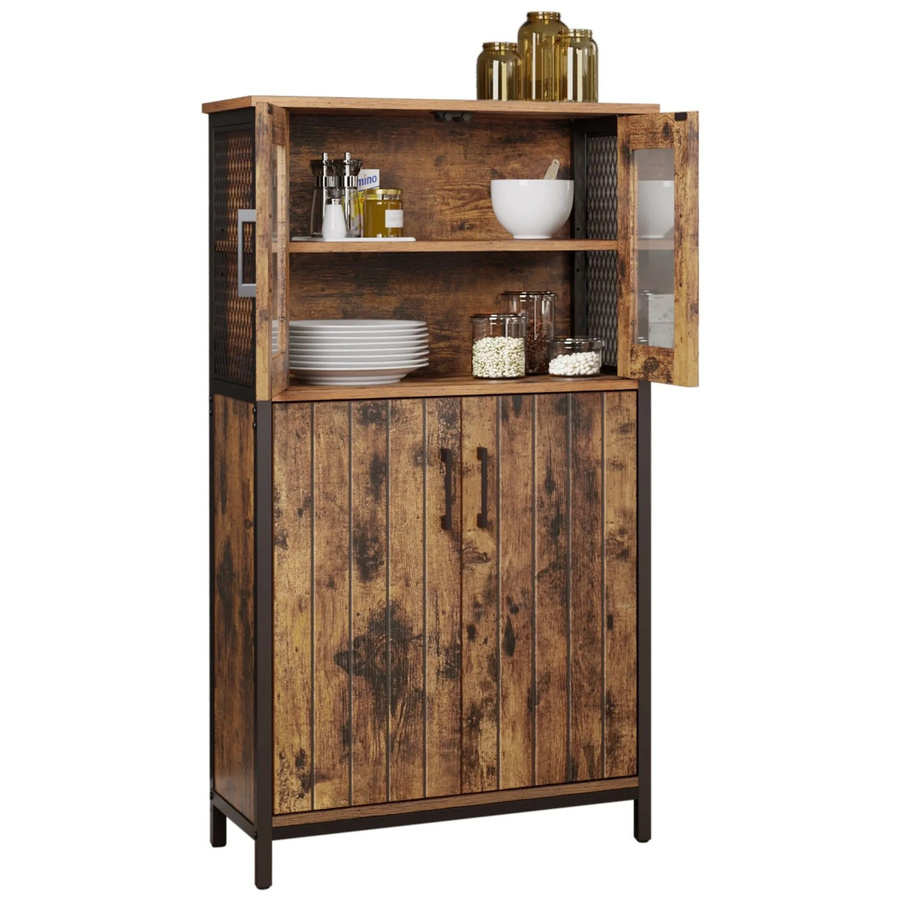 Songmics Sideboard Daxton im Industriestil mit Glastüren und Gitterdesign, Braun-Schwarz - Bild 2
