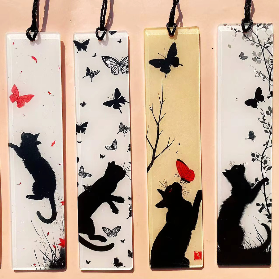 8 Stück Acryl-Lesezeichen mit Katzen- und Schmetterlingsmuster in Schwarz und Multicolour - Bild 3