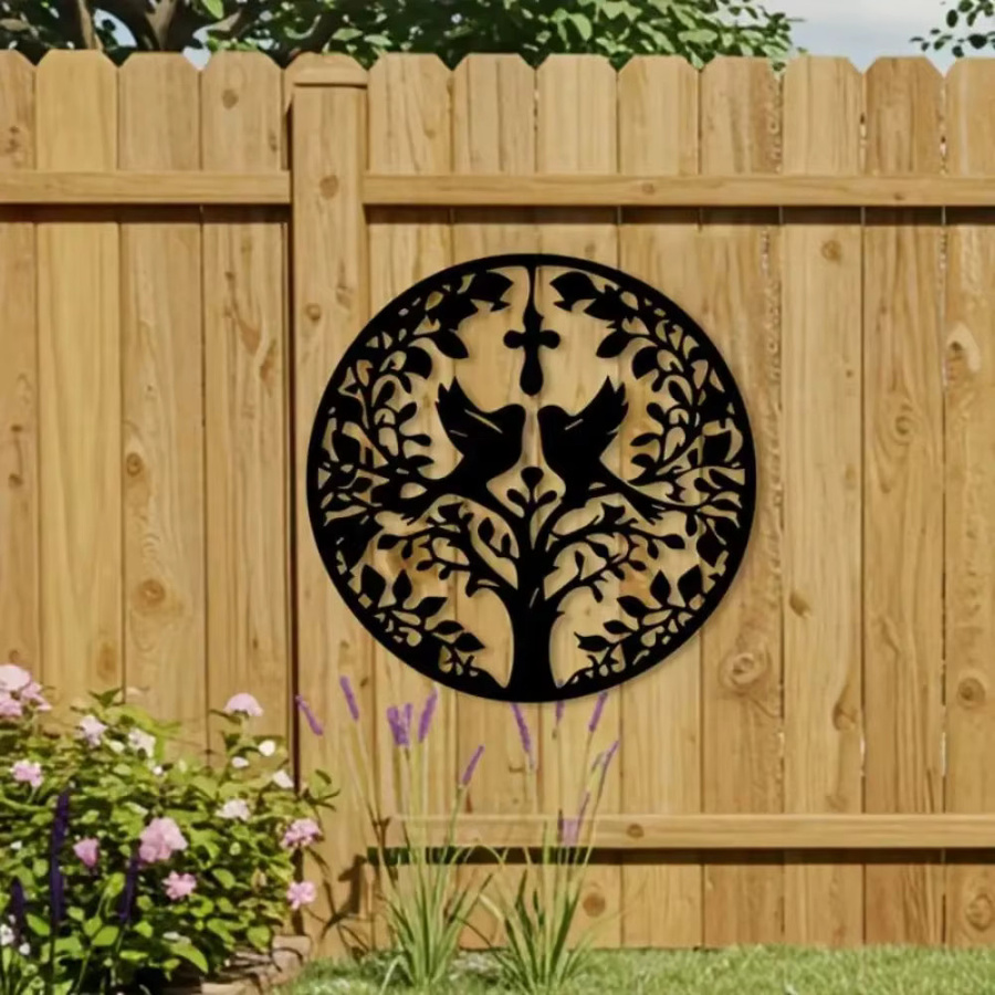 CIFBUY Christlicher Lebensbaum Wandkunst aus Metall in Schwarz mit Vögeln und Naturmotiven - Bild 3