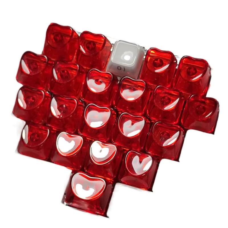 21er Set Liebes-Tastenkappen für mechanische Tastaturen in Rot, seitlich graviert und durchscheinend, passend für 60/61/68/104 Tastaturen, Gaming-Tastatur-Zubehör - Bild 5