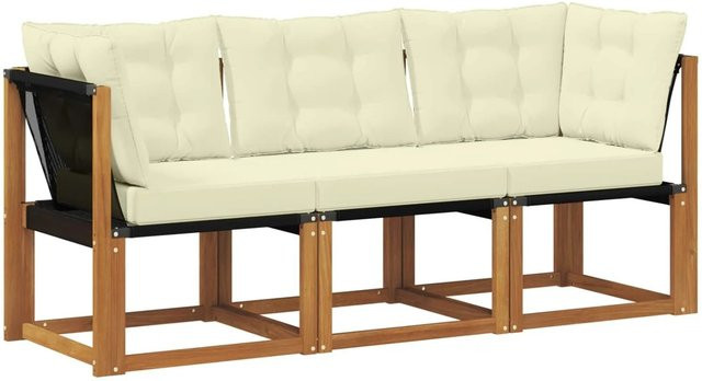 vidaXL Outdoor Lounge-Set aus Akazienholz mit Kissen in Beige und Braun, 3-teilige L-Form Gartenmöbel für Terrasse und Balkon - Bild 1