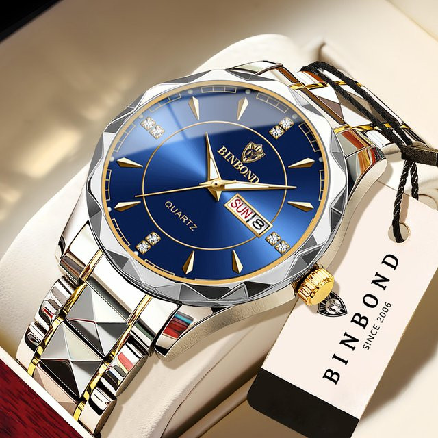 BINBOND Armbanduhr Quarz, Edelstahl, Blau, Wochentag, Datum, Herren - Bild 1