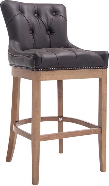 DELUKE Barhocker KAGAD aus Echtleder in Braun mit Steppmuster und Kautschukholz, H x B x T: 109 x 55 x 57 cm - Bild 1