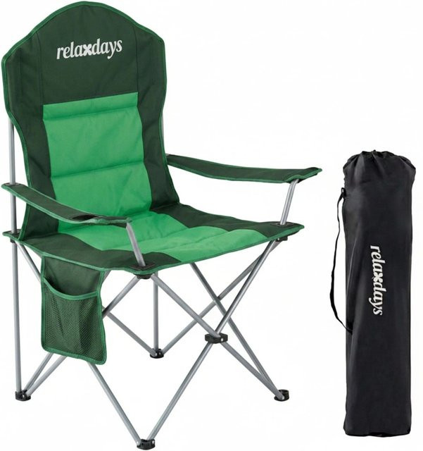 Relaxdays Campingstuhl aus Stahl in Grün mit Armlehnen und Getränkehalter, faltbar, H: 108 cm, B: 86 cm, T: 61 cm - Bild 1