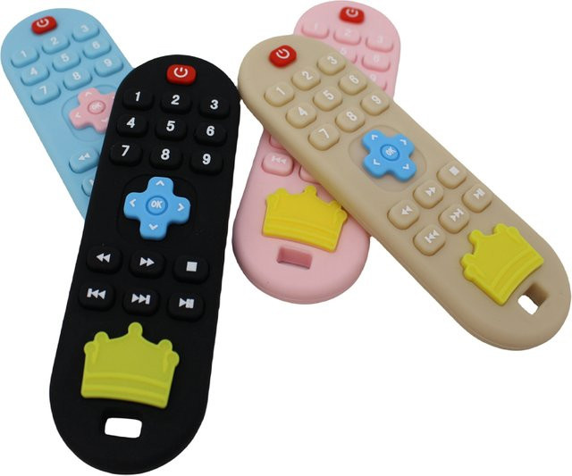 Baby Silikon Beißring in Form einer Fernbedienung als Cartoon Beißspielzeug für die Zahnung, BPA-frei, Farben: Braun und Bunt/Mehrfarbig - Bild 1