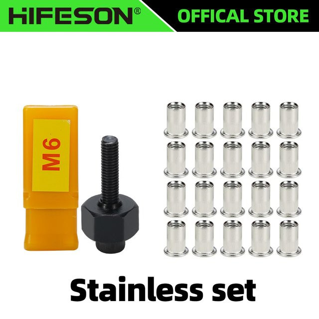 HIFESON 21-teiliges Nietmuttern-Set aus Edelstahl in Silber für Nietpistolen mit M3, M4, M5, M6, M8 und M10 Flanschmuttern - Bild 1
