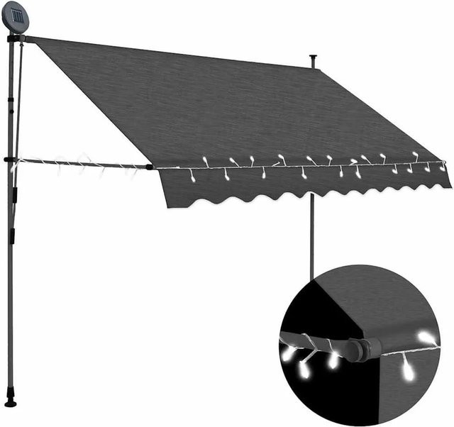 vidaXL Handbetriebbare Markise mit LED in Anthrazit, Breite: 300 cm, Ausladung: 120 cm - Bild 1