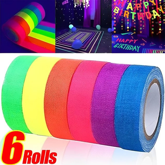 6er-Pack Neon-Fluoreszenz-Washi-Klebeband-Set in Multicolor, UV-reaktiv für Partys und Bastelarbeiten mit Schwarzlicht - Bild 1