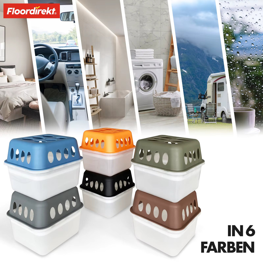 FLOORDIREKT Luftentfeuchter Hava 4er-Set in Braun mit 8 Nachfüll-Beuteln Granulat 400g pro Beutel nachfüllbar und wiederverwendbar - Bild 4