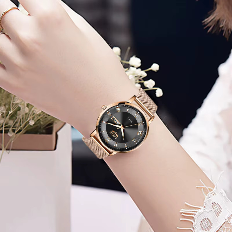 Lige Armbanduhr Quarz, Milanaise, Schwarz, Roségold, Damen - Bild 3