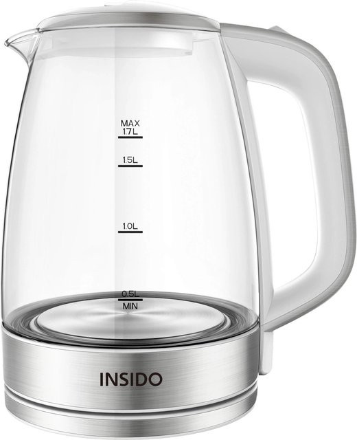 Insido Wasserkocher Olem in Weiß mit 1,7 l Fassungsvermögen aus Glas und Metall mit Abschaltautomatik - Bild 1