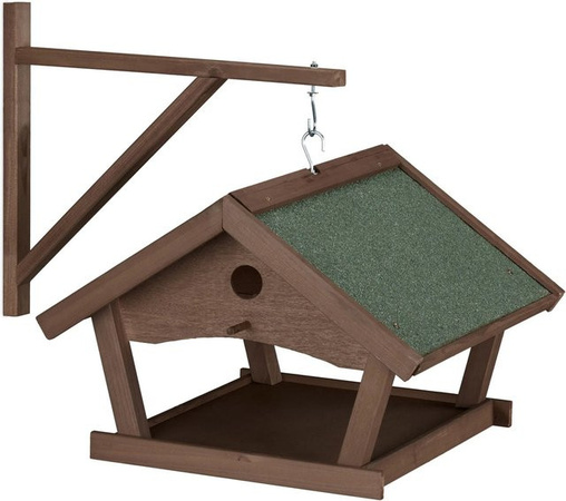 Relaxdays Vogelfutterhaus aus Holz und Stein in Dunkelbraun zur Wandmontage, B/T/H: 35 x 42,5 x 40,5 cm