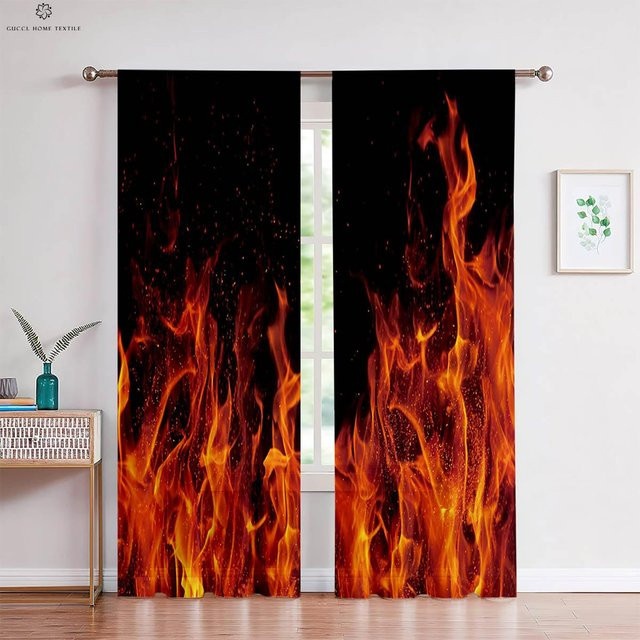 Yiran Furniture Dekovorhang Wasserflamme 2er-Set aus Polyester mit Ösen, halbtransparent, Mehrfarbig, B: 50 cm, H: 130 cm - Bild 1
