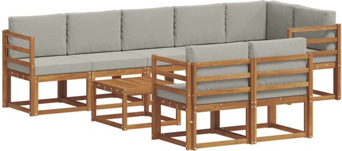vidaXL Outdoor-Sofagarnitur aus Akazie mit 9-teiligem Set und Kissen in Natur und Hellgrau - Bild 1