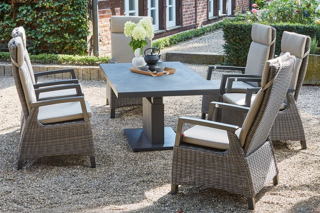 Siena Garden Corido/Bellani Gartenlounge in Grau mit Lifttisch und 6 Dining Move Sesseln aus Aluminium und Gardino Geflecht - Bild 1