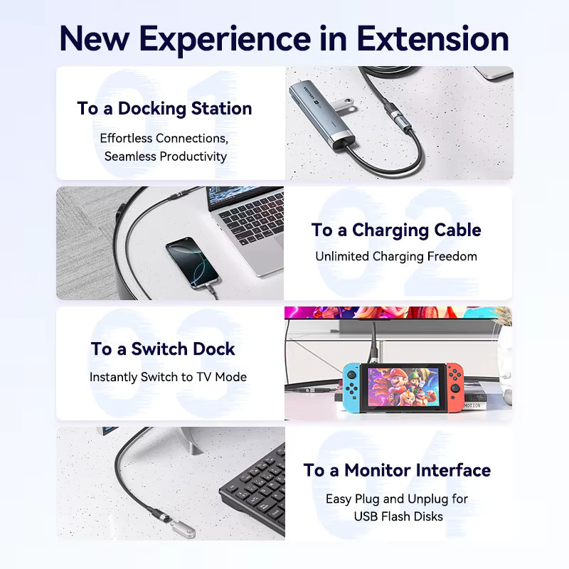 Vention USB-C Verlängerungskabel in Weiß mit 100W Power Delivery und 4K 60Hz Unterstützung für Laptop, Tablet und Switch - Bild 2