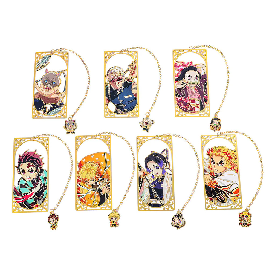 Demon Slayer Anime Metall-Lesezeichen mit Kette Tanjiro und Rengoku als Geschenk für Anime-Fans - Bild 3