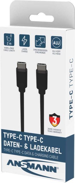 Ansmann USB-C auf USB-C Daten- und Ladekabel USB 3.2 Gen 1 Schwarz, Länge: 2 m - Bild 3