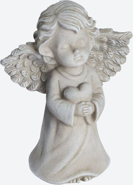 Grabschmuck Engelfigur aus Polyresin in Grau und Weiß, B/T/H: 18 x 13 x 7,5 cm - Bild 1