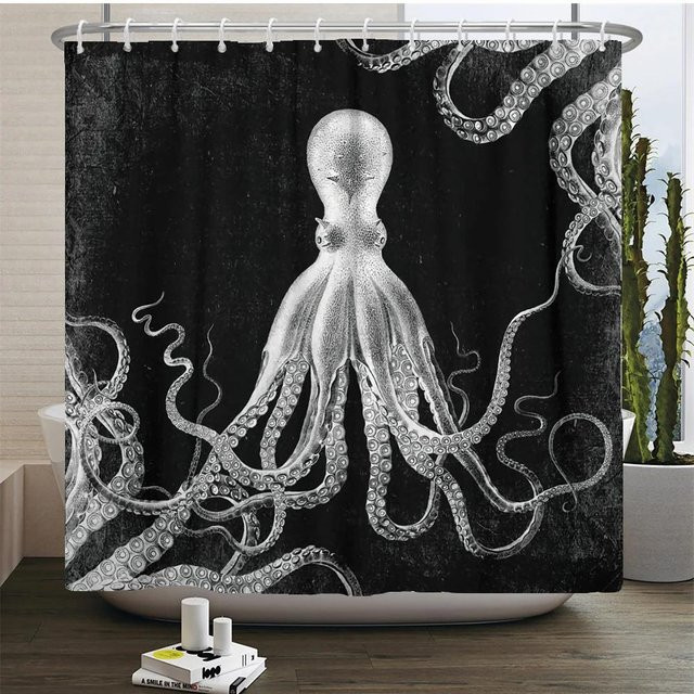 Baifenbai Home Furnishing Wasserdichter Duschvorhang mit Oktopus-Motiv aus Polyester, B/H: 180 x 180 cm - Bild 1