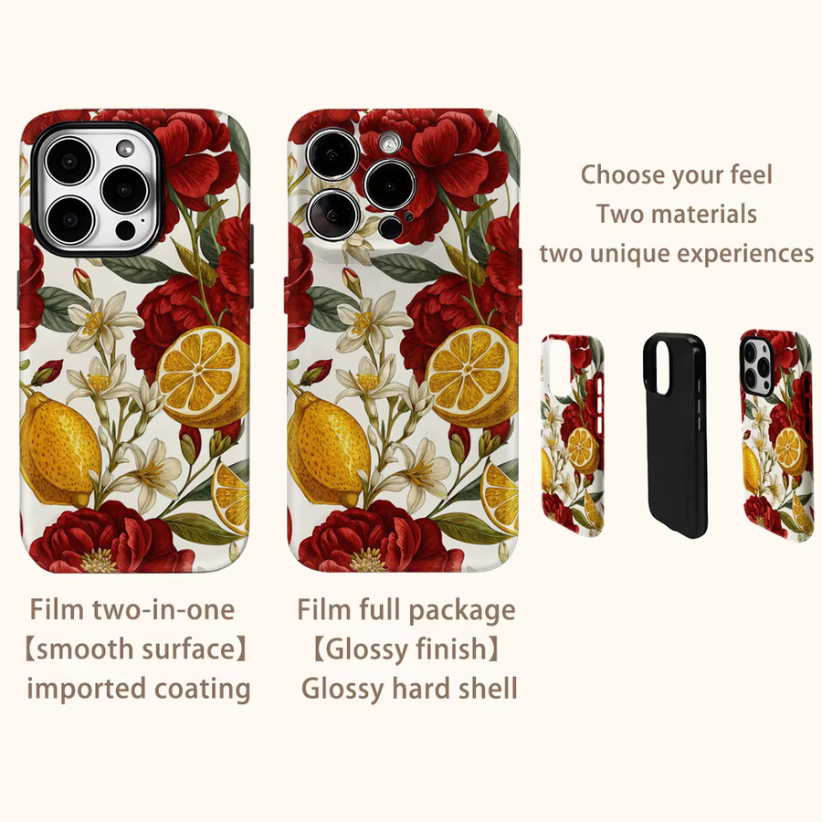 Potdemiel Magnetische Handyhülle Crimson Peony & Lemon für iPhone 17 16 15 14 13 Pro Max Plus, Robuste Einzel- und Doppelschicht-Hülle, Multicolour - Bild 3