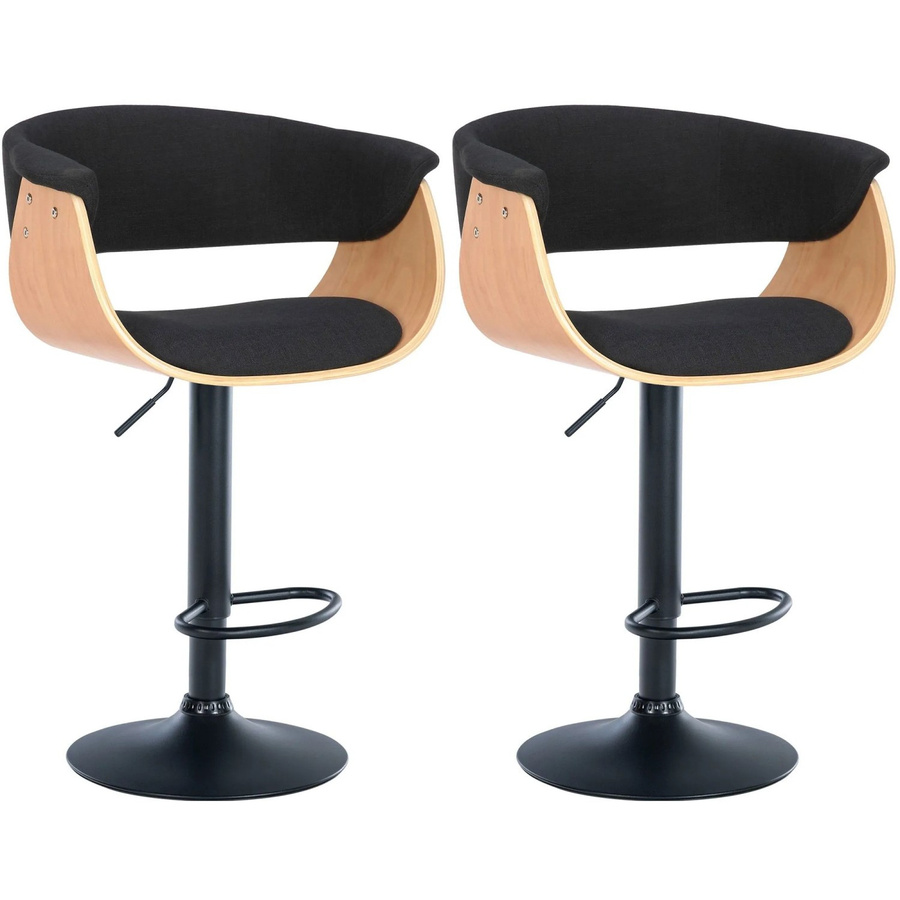 2er Set DELUKE Barhocker BAKOT höhenverstellbare Barstühle mit Lehne, drehbar, Stoff Natura/Schwarz, B/T/H: 60 x 51 x 90 cm - Bild 2