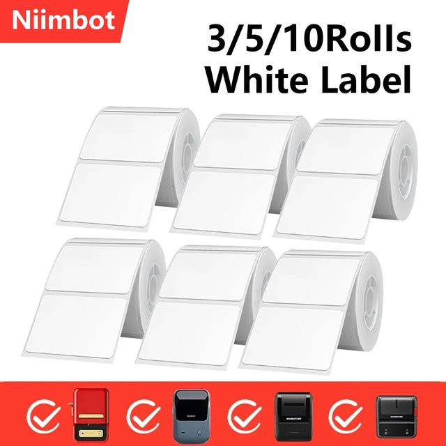 NiiMbot B1 B21 Mini Thermo Tragbarer Etikettendrucker mit 10 Rollen Selbstklebender Barcode Aufkleber in Weiß - Bild 1
