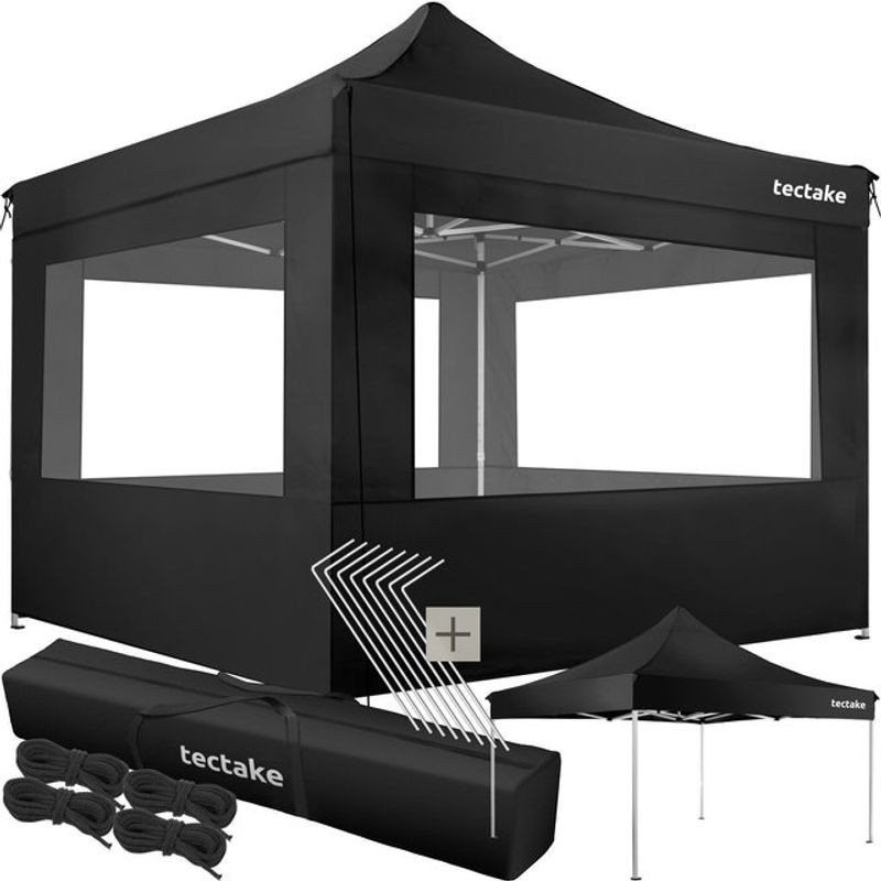 tectake Aluminium Pavillon Schwarz, B/T: 300 x 300 cm, faltbar und höhenverstellbar - Bild 1