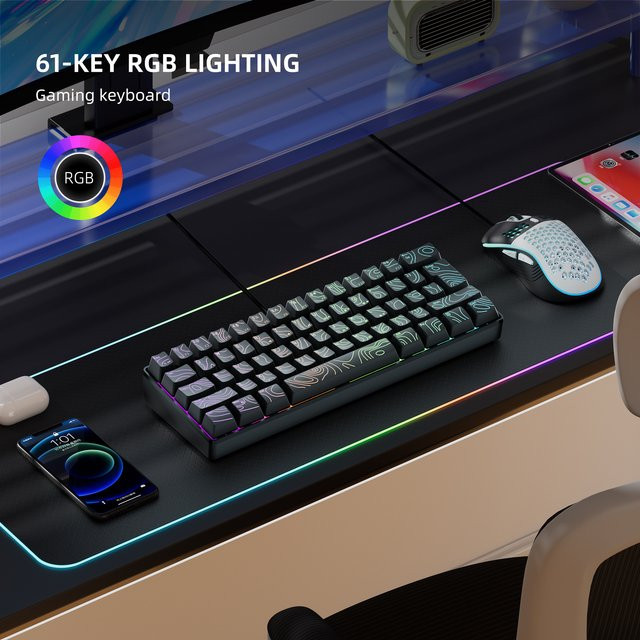 Kompakte 60% Kabelgebundene RGB Tastatur mit Membrantasten in Schwarz für Windows-Tablets, Laptops und Gamer - Bild 1