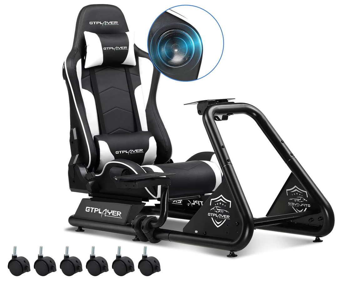 LUCKRACER Simracing-Cockpit Rennsimulator mit Lautsprechern, Lenkrad und Pedalablage in Schwarz oder Weiß - Bild 8