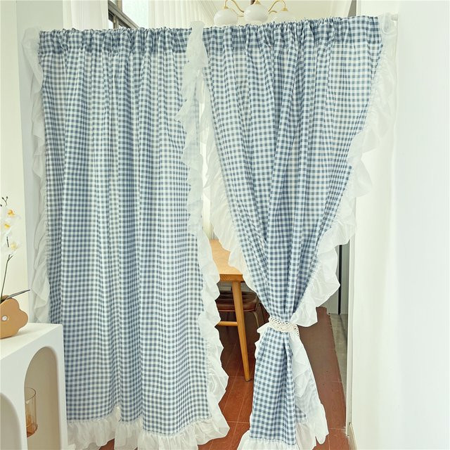 Yvonicky Verdunkelungsvorhänge mit Karomuster und Spitzenkante, moderne Fensterdekoration für Mädchenzimmer und Küche, Mehrfarbig - Bild 1