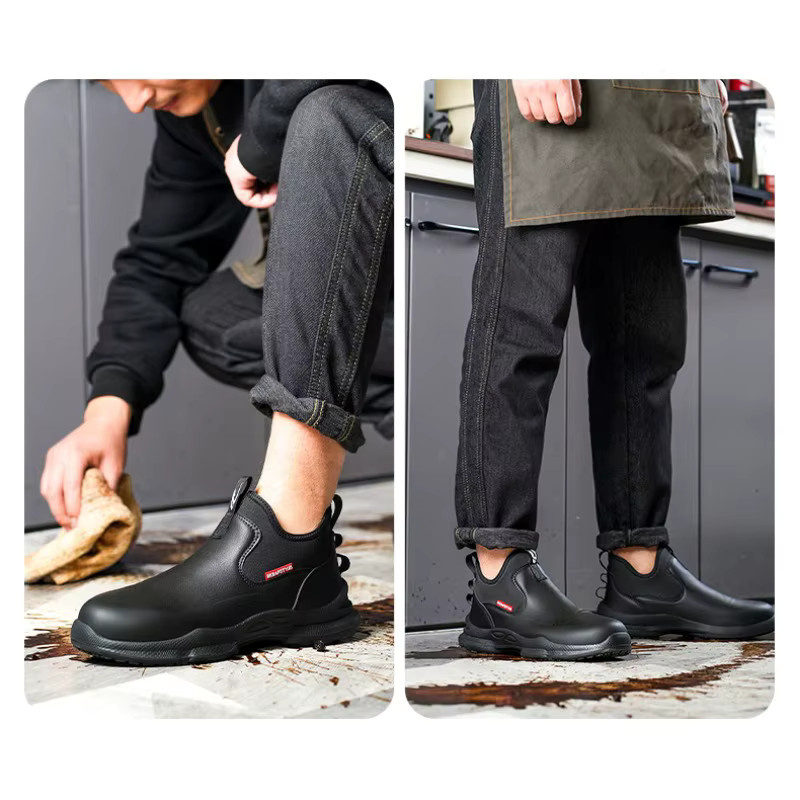 QHSPE Herren-Arbeitsschuhe in Schwarz, rutschfest und ölbeständig, leichte Kochschuhe mit weicher Sohle - Bild 5