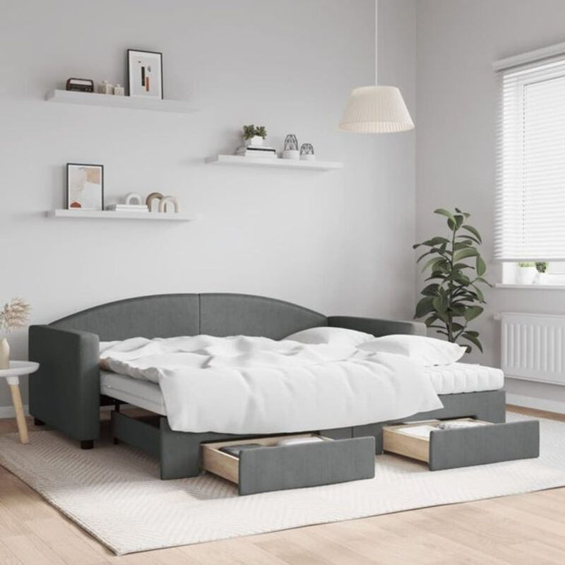 Ausziehbares Funktionsbett mit Schubladen von vidaxl in Anthrazit aus Stoff und Metall, B/T: 90 x 190 cm - Bild 1