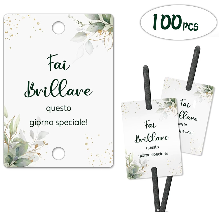 100 Stück WeddingSpark Tags mit grünem Blatt-Design in Weiß, B/H: 5 x 7 cm - Bild 4