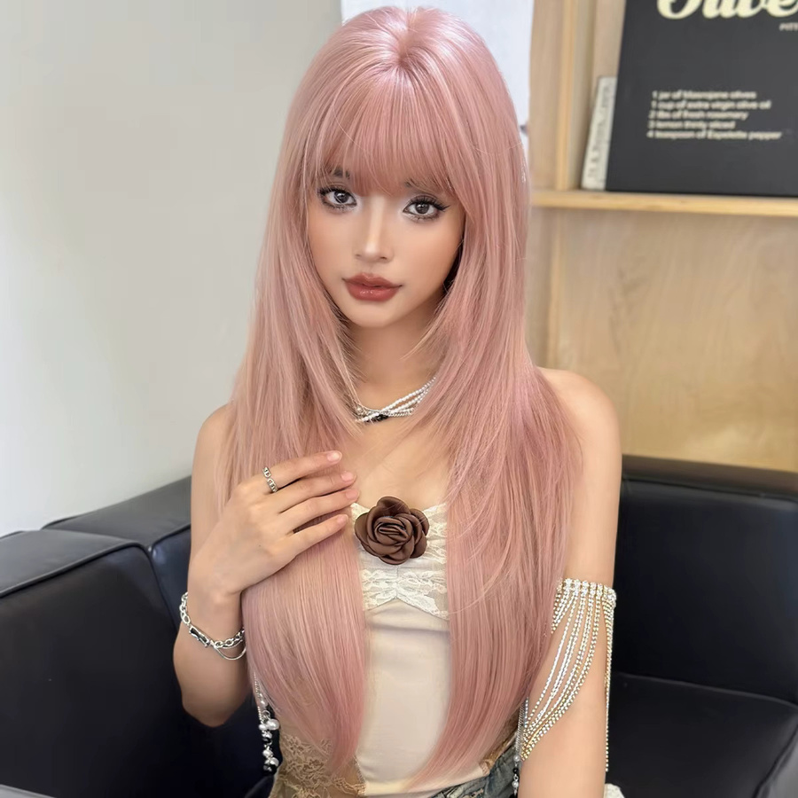 7JHH WIGS Perücke, rosa, lang, gerade, geschichtet, Damen - Bild 2