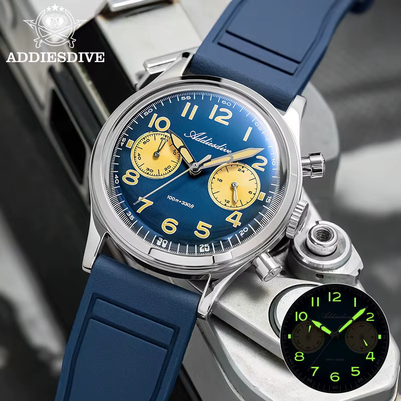 ADDIESDIVE Chronograph, Quarz, Edelstahl, Silber, Blau, Herren - Bild 2