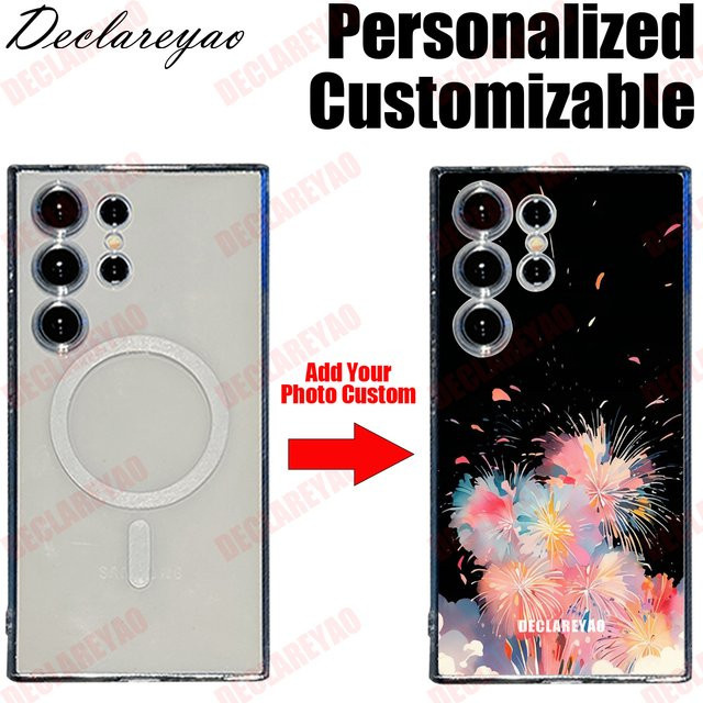 Personalisierte MagSafe Schutzhülle von DECLAREYAO für Samsung Galaxy S25 Edge S24 Ultra S23 FE S22 Plus S21 5G in Transparent und Multicolour mit DIY-Fotooption - Bild 1