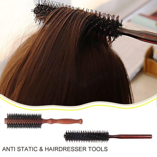 Antistatische kleine runde Haarbürste mit Holzgriff, Unisex - Bild 1