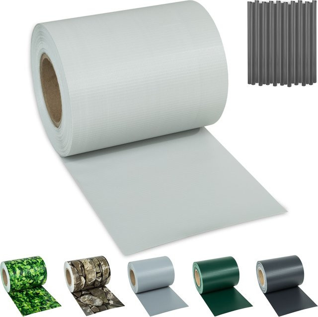 tectake Sichtschutzstreifen für Einzelstab- und Doppelstabmatten-Zäune aus PVC, blickdicht und doppelseitig bedruckt, Hellgrau, B: 3500 cm, H: 19 cm, T: 0,04 cm - Bild 1