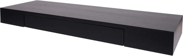 BERLINLODGE Wandregal aus Paulownia-Holz mit Schublade, Schwarz, H x B x T: 8 x 80 x 25 cm - Bild 1