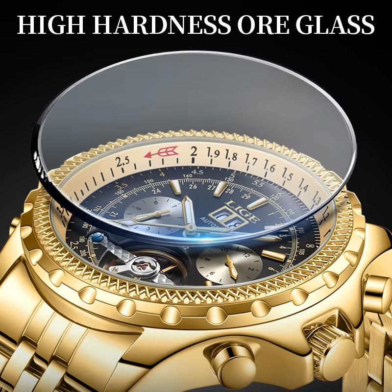 LIGE Armbanduhr, Automatik, Edelstahl, Gold, Herren - Bild 6