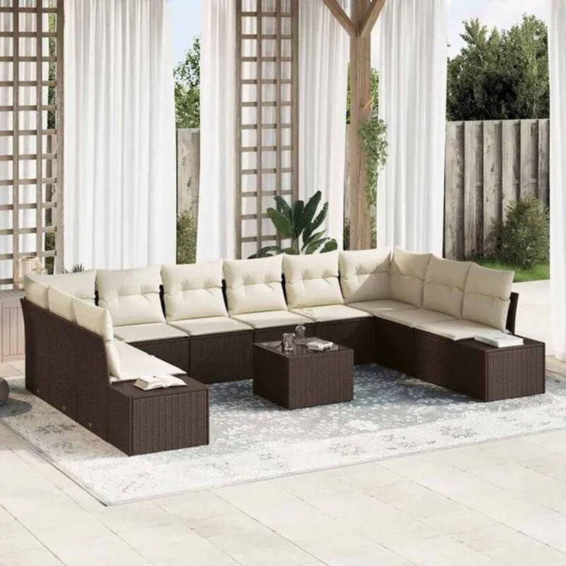 Vidaxl Garten-Sofa-Set aus Polyrattan in Braun und Beige, 11-teilige Loungemöbel-Garnitur, B/T/H: 344 x 209 x 85 cm - Bild 1