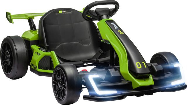 HOMCOM Elektro Go-Kart, mit Drift-Funktion, Musik & Hupe, ab 6 Jahre, Grün - Bild 1