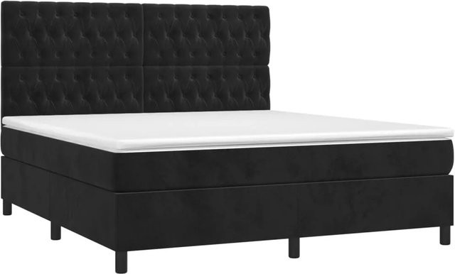vidaXL Boxspringbett mit Matratze in Schwarz, Samt, mit LED-Unterbettbeleuchtung und USB-Ladeport, Hybrid-Konstruktion mit Taschenfederkern, B/T: 180 x 200 cm - Bild 1