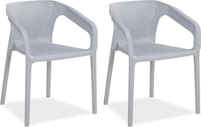 Homestyle4u Gartenstuhl 2er Set Grau modern stapelbar mit Armlehnen aus Polypropylen - Bild 1
