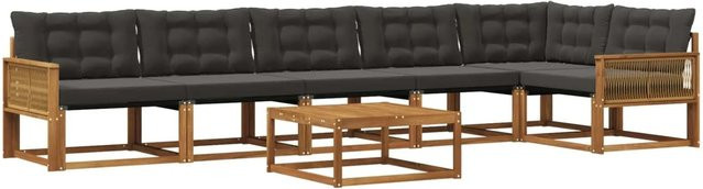 vidaXL Outdoor-Sofagarnitur L-Form aus massivem Akazienholz mit 7 Textilene-Kissen in Natur und Schwarz - Bild 1